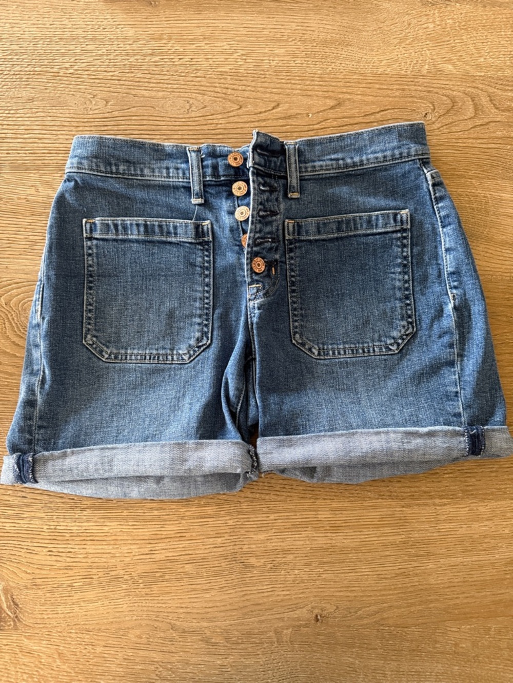 GAP Button-Fly Rolled Hem Denim Shorts - Blue
